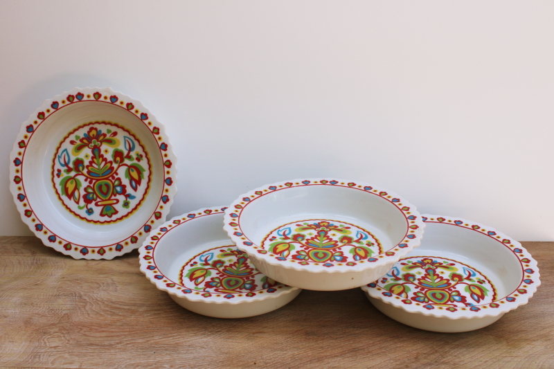 hippie vintage folk art style salad plate bowls, colorful ethnic floral Sango Basque