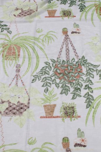 hippie vintage gauzy window curtains w/ spider plants houseplant print