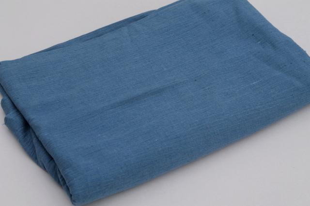 hippie vintage workshirt blue coarse homespun woven texture heavy cotton fabric