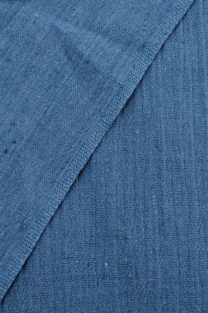 hippie vintage workshirt blue coarse homespun woven texture heavy cotton fabric