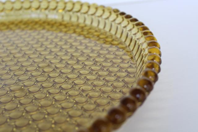 hobnail bubble pattern pressed glass tray or cake plate, amber color vintage glassware