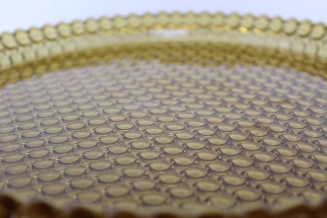 hobnail bubble pattern pressed glass tray or cake plate, amber color vintage glassware