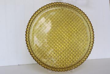 hobnail bubble pattern pressed glass tray or cake plate, amber color vintage glassware