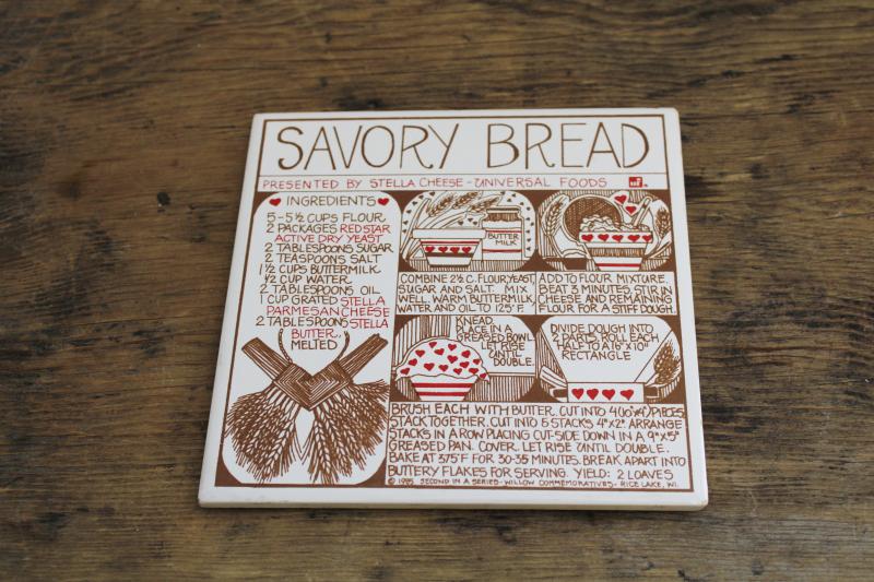 home baker kitchen decor, savory cheese bread vintage recipe print tile trivet 