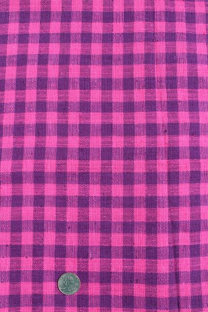 homespun weave linen or linen cotton fabric, plum purple / fuchsia pink check