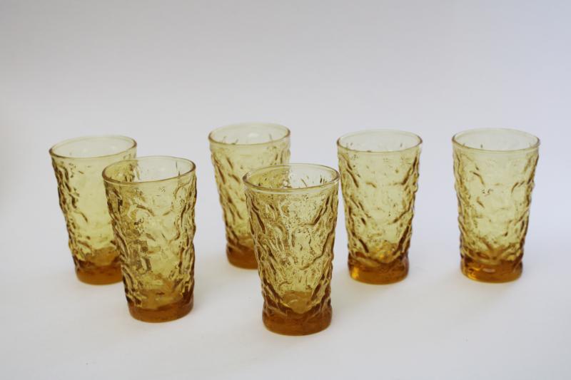 honey gold amber glass tumblers, set of crinkle texture drinking glasses Milano Anchor Hocking