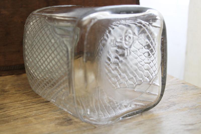 hoosier vintage glass jar, square canister w/ embossed diamond grid pattern