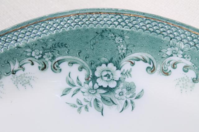 huge antique china tray or platter w/ 1897 date, vintage transferware aqua blue green