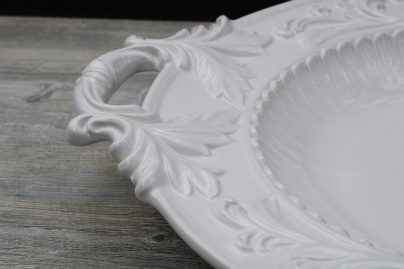 huge baroque style round plate w/ tray handles, Intrada Italy earthenware ceramic serving dish