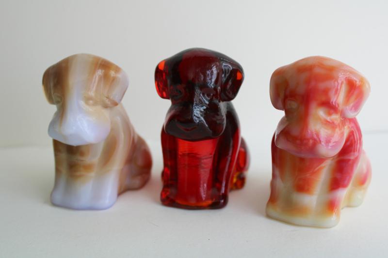 huge collection colored & slag glass dogs, Boyds pooch dog figurines lot of pooches