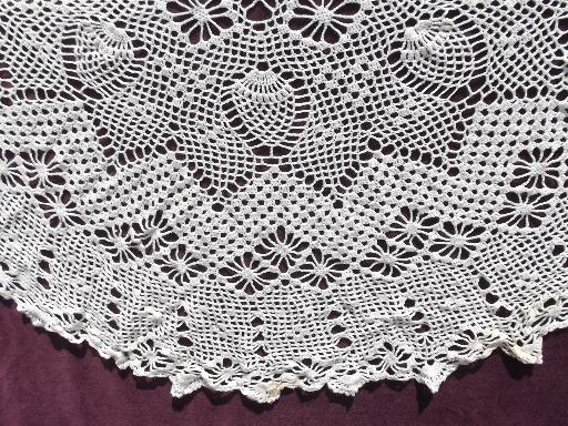 Huge Cotton Lace Doily Tablecloth, Vintage Ivory Lacy Crochet Table Cover