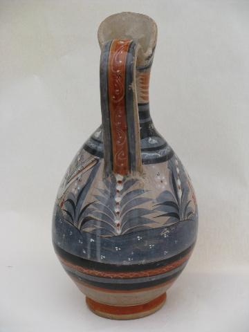 huge ewer pitcher, vintage Mexican hand-painted Zuni art pottery