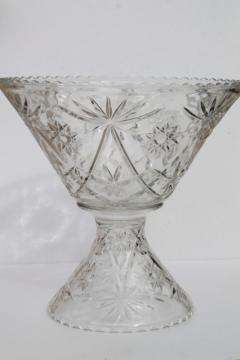 huge glass punch bowl & stand, vintage Anchor Hocking EAPC star pattern prescut