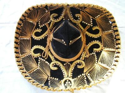 huge gold embroidered velvet sombrero hat, Mexico