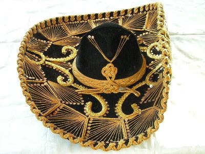 huge gold embroidered velvet sombrero hat, Mexico