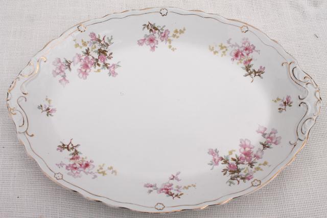 huge heavy antique china turkey platter or tray, vintage Wedgwood pink azalea floral 