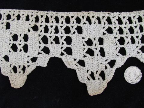 huge length antique wide shelf or curtain edging lace, heavy cotton crochet