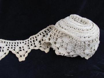 huge length antique wide shelf or curtain edging lace, heavy cotton crochet