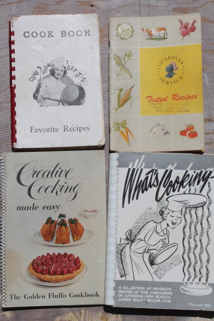 huge lot 50+ vintage cookbooks 1930s to 70s, retro meals & advertising recipe booklets