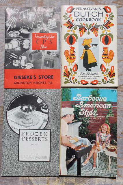 huge lot 50+ vintage cookbooks 1930s to 70s, retro meals & advertising recipe booklets