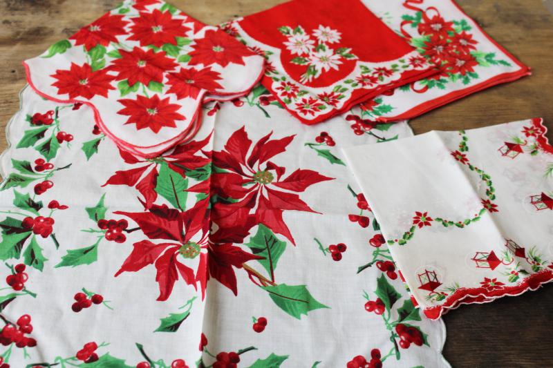 huge lot Christmas theme vintage hankies, holiday prints and embroidered handkerchiefs