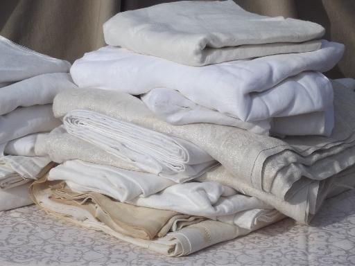 huge lot antique  vintage cotton & linen damask jacquard fabric tablecloths