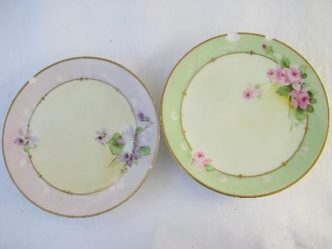 huge lot antique & vintage hand-painted china cake plates, different flowers