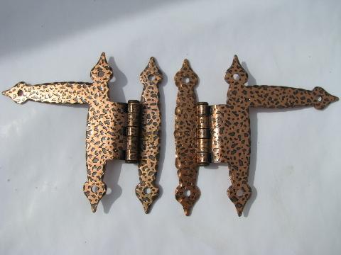huge lot of vintage copper hand wrought Arts & Crafts hinges & pulls, 35+ pcs