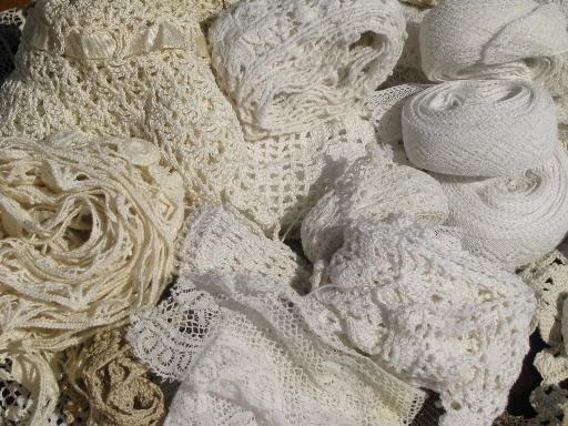 huge lot old antique vintage cotton lace edgings, insertions, trims