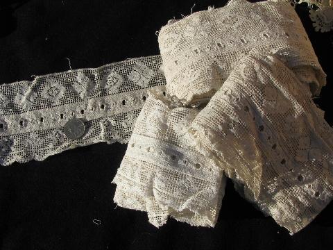 huge lot old antique vintage crochet lace sewing trims, edgings, insertions