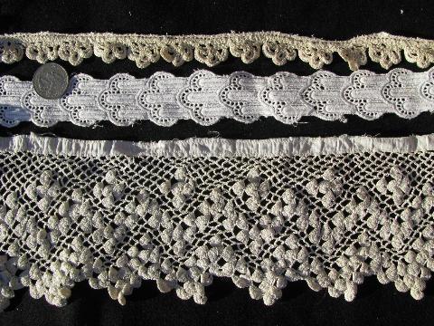 huge lot old antique vintage crochet lace sewing trims, edgings, insertions