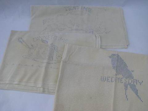 huge lot old linens, stamped to embroider, vintage pillowcases, tablecloths, towels