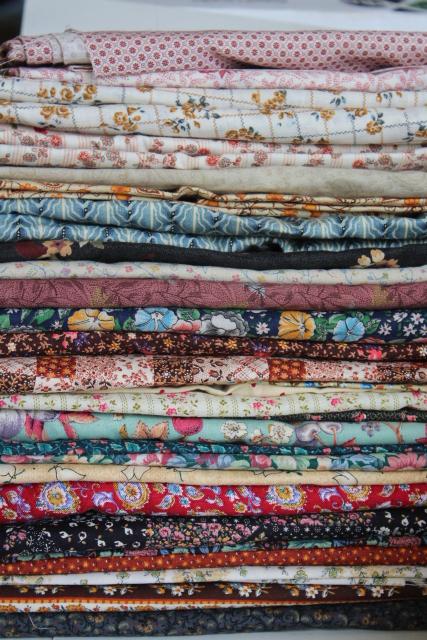 huge lot quilting sewing fabric, calico tiny print flowered prints 80s 90s vintage