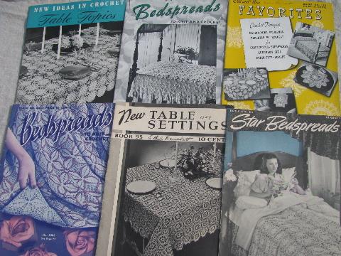 huge lot vintage crochet lace booklets, bedspread and tablecloth patterns
