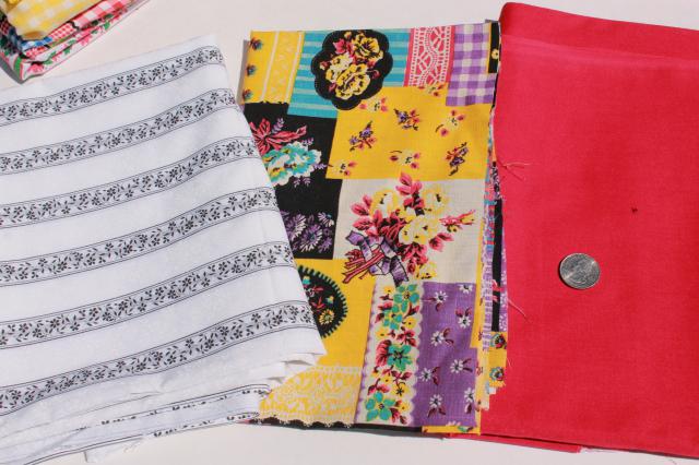 huge lot vintage fabric, retro prints & solid colors for sewing, quilting, crafts