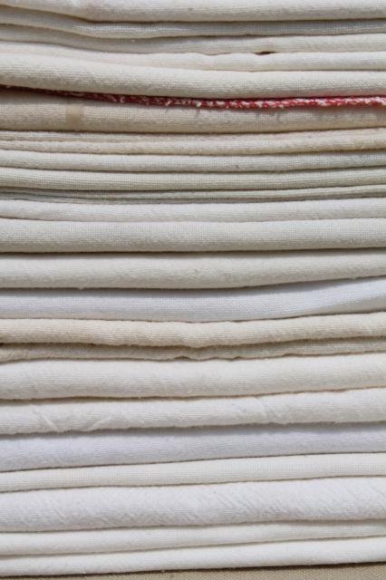 huge lot vintage flour sack towels, soft all cotton towel fabric kitchen dish towels