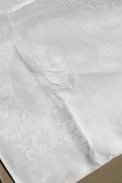 huge lot vintage table linen, cotton & linen damask tablecloths, antique banquet table cloth & dinner cloths