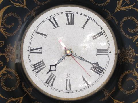 huge mid-century vintage black & gold tole wall clock