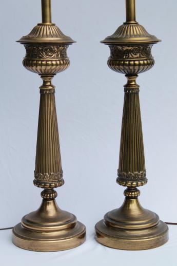 huge mid-century vintage table lamps, tall brass Corinthian column lamp pair