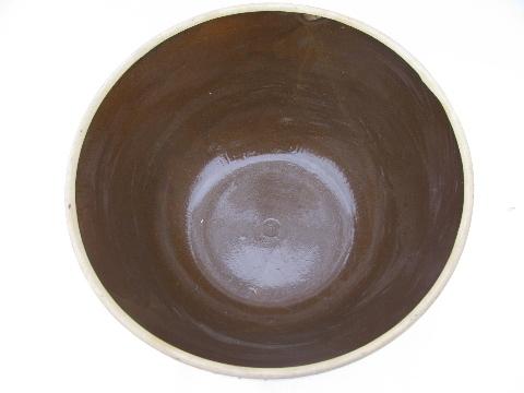 huge old antique stoneware pottery bowl, vintage farm kitchen primitive