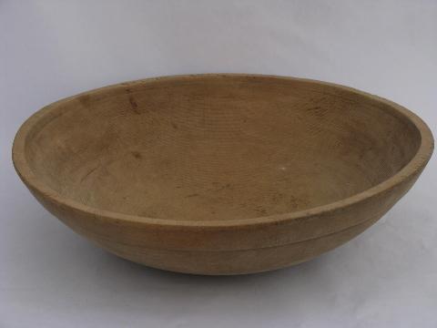 huge old primitive turned wood bowl, vintage kitchen woodenware