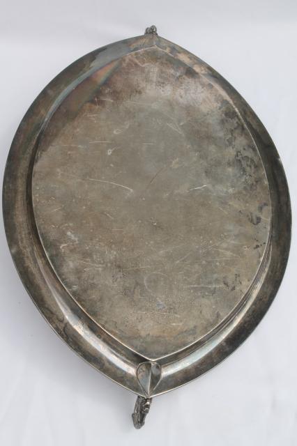 huge old silver meat platter, aesthetic antique silverplate tray w/ handles