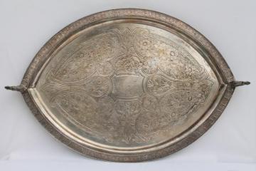 huge old silver meat platter, aesthetic antique silverplate tray w/ handles