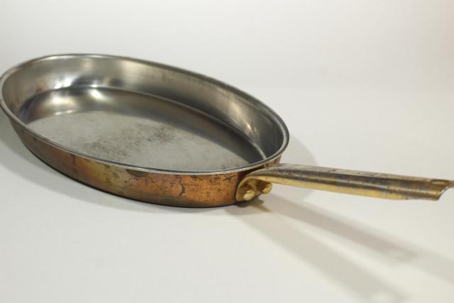 huge oval fish pan, vintage Culinox Spring Switzerland copper stainless cookware
