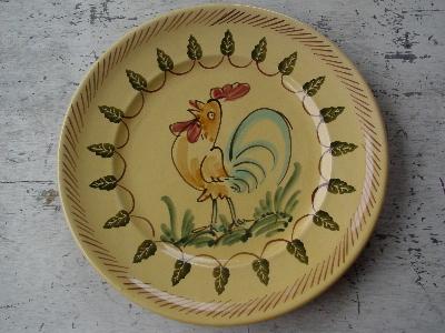 huge painted pottery platter or charger rooster