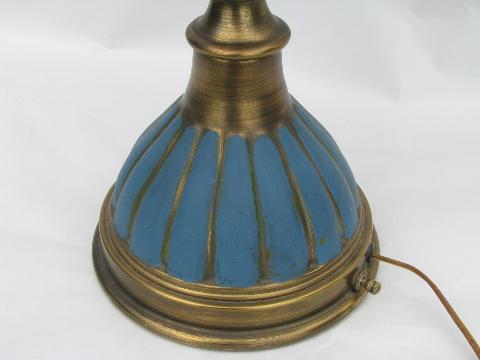 huge pair french blue / brass table lamps, mid-century vintage Stiffel