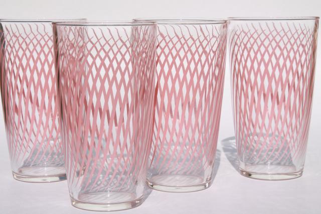 huge retro cooler lemonade drinking glasses, vintage Hazel Atlas pink crinoline stripe