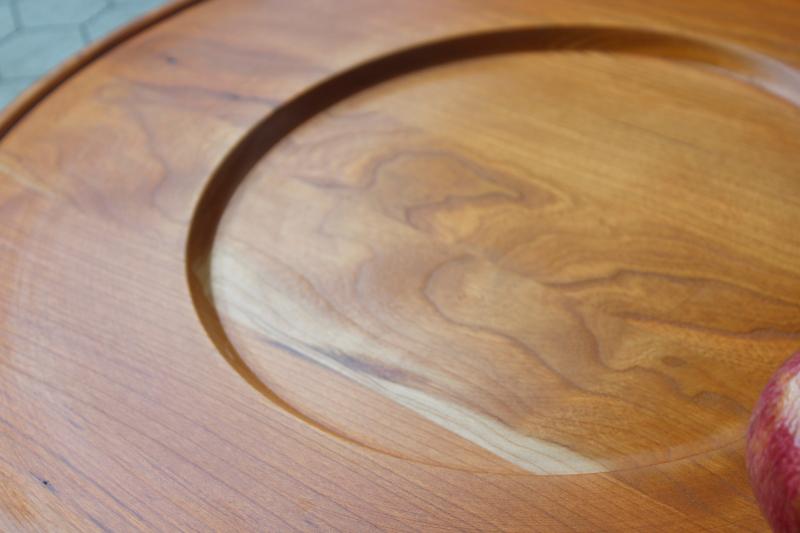 huge round bread tray or charcuterie & cheese board, natural cherry wood serving plate