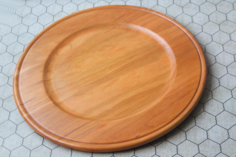 huge round bread tray or charcuterie & cheese board, natural cherry wood serving plate