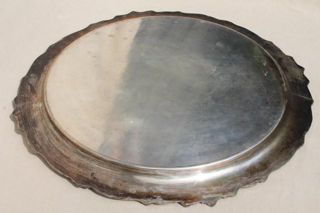 huge round waiter's silverplated tray, vintage silver plate serving tray